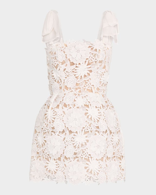 Maia Square-Neck Floral Lace Mini Dress